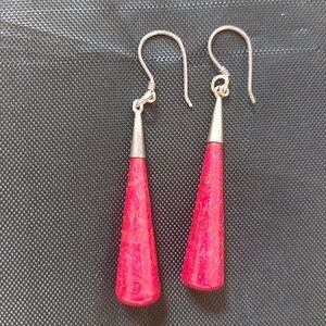 Silver And Red Turquoise Drop Earrings, Very Rare!